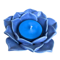 front view of Ceramic Lotus Candle blue India