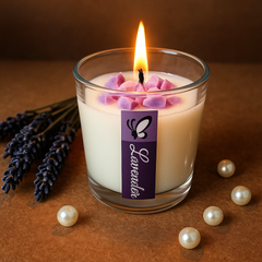 front view of lavender Sweet Bloom Soy Candles