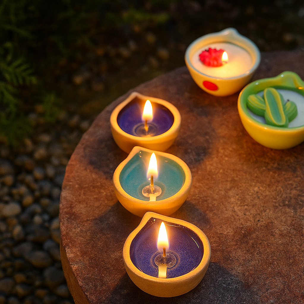 handcrafted Mystic Glow Diya Candle Set of 4