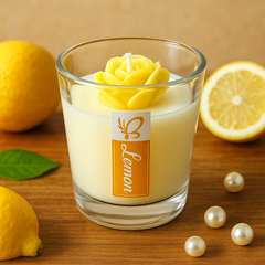 front view of Sweet Bloom Soy Candles in lemon fragrance