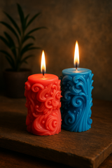 eco friendly handcrafted pink & blue soy designer pillar candle