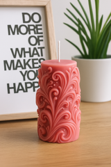 handcrafted pink soy designer pillar candle