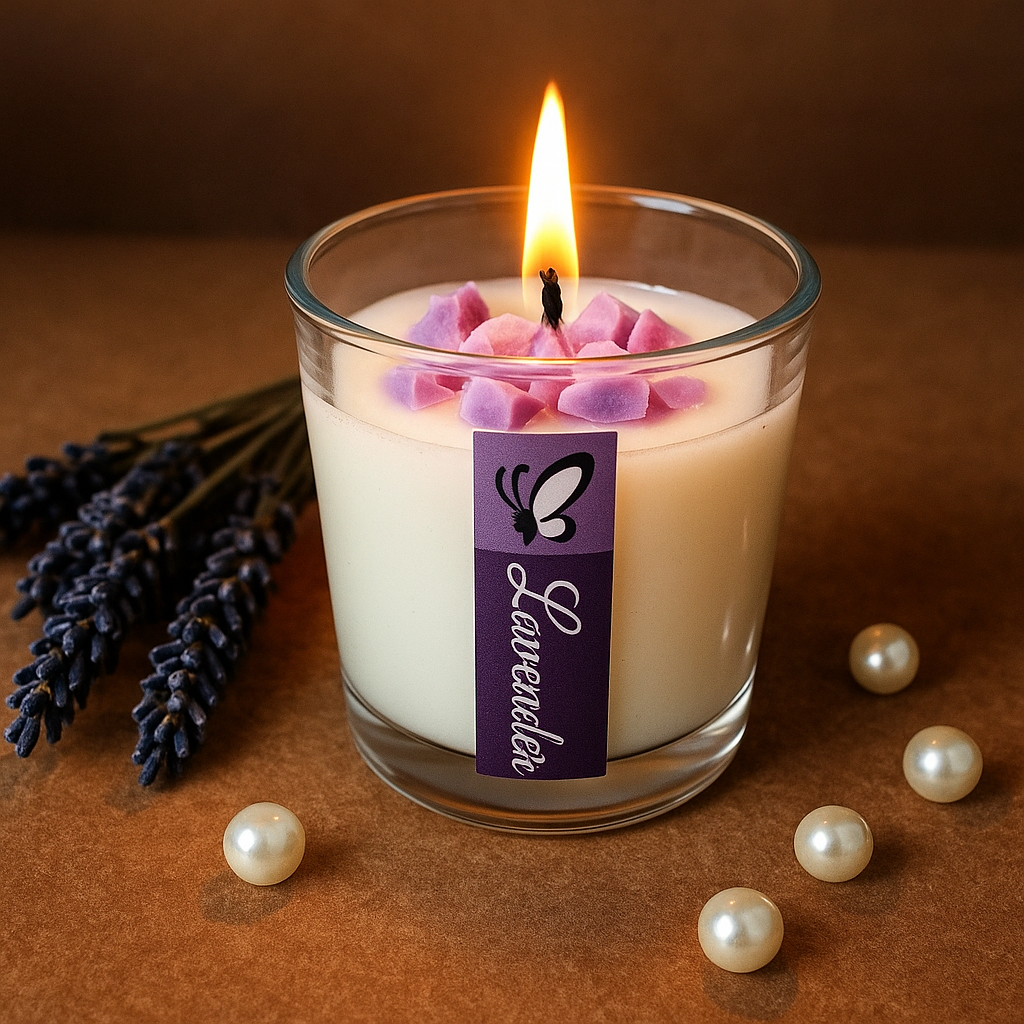 front view of lavender Sweet Bloom Soy Candles