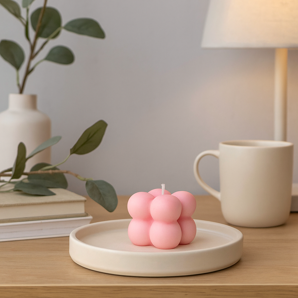 handcrafted bubble pink candle 