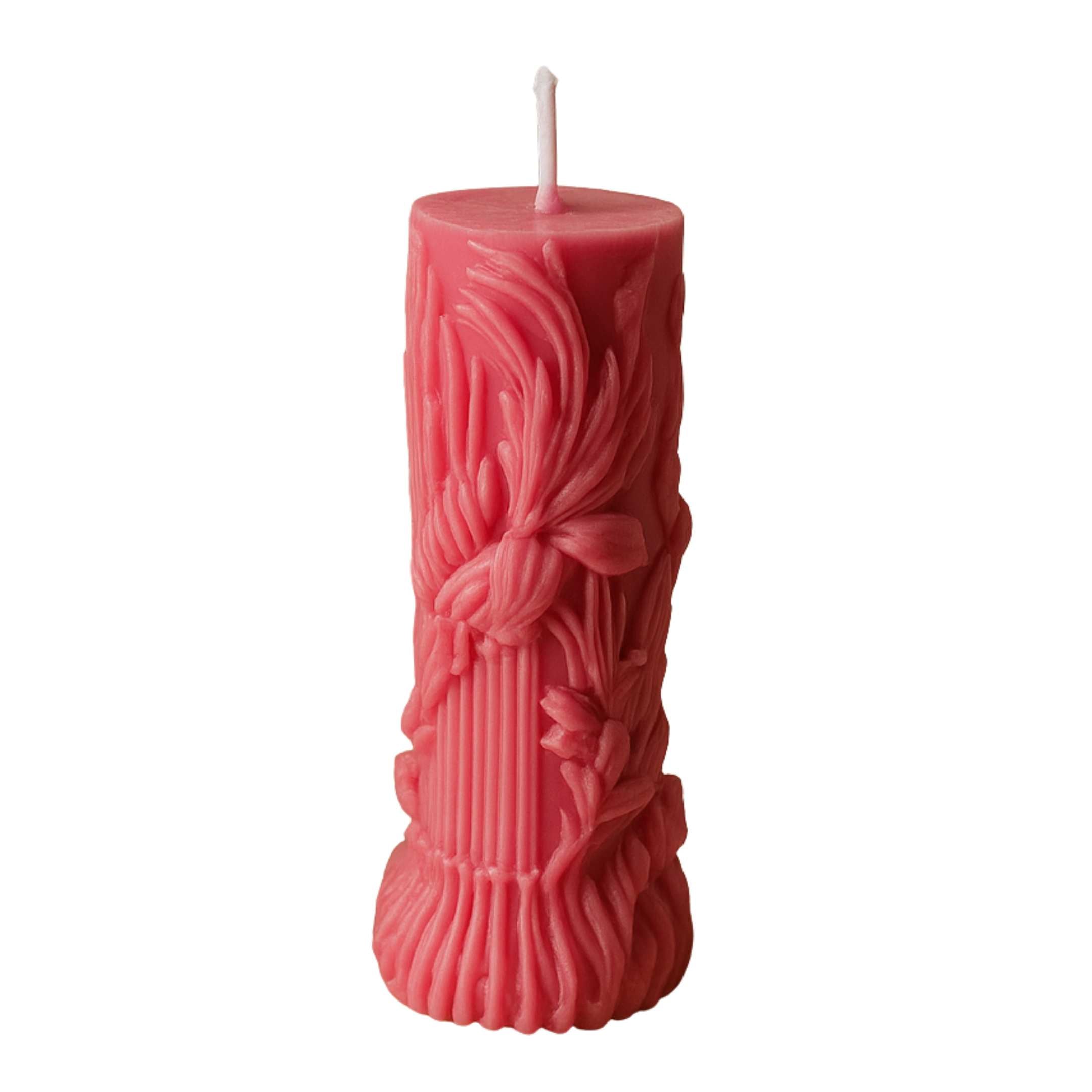 handcrafted pink designer pillar candle