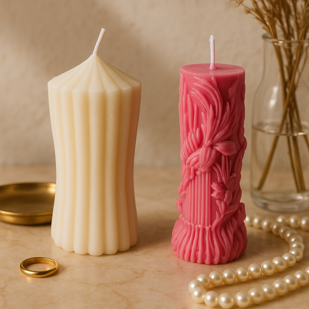 eco friendly red and pink designer pillar candles
